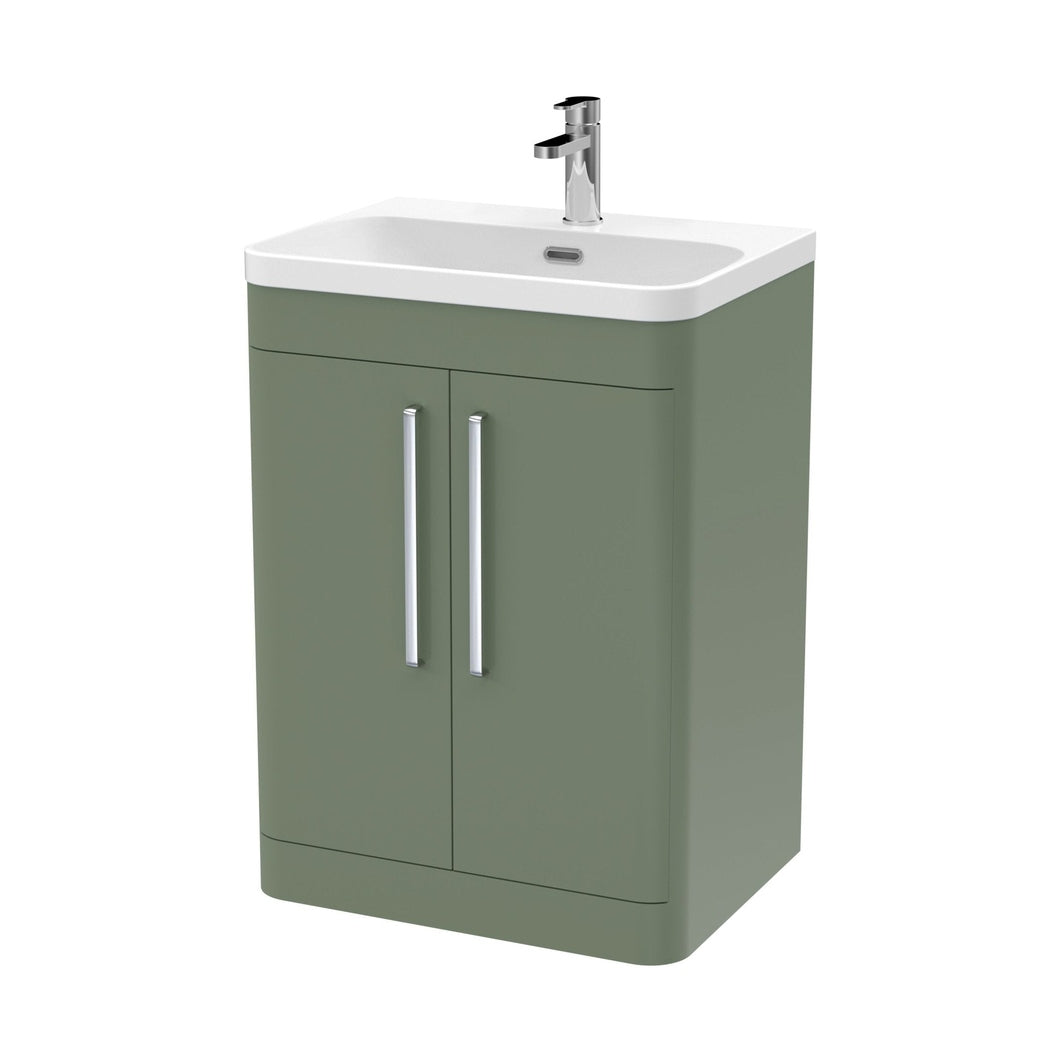 Nuie Parade 600mm Floor Standing 2 Door Vanity & Thin Edge Ceramic Basin Contemporary Satin Green Ceramic,MFC Smooth Matt - JJ Building Materials