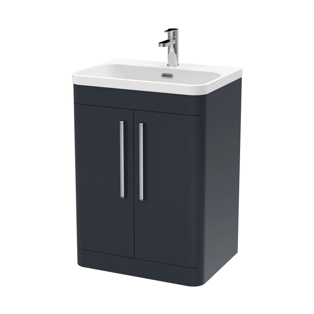 Nuie Parade 600mm Floor Standing 2 Door Vanity & Thin Edge Ceramic Basin Contemporary Soft Black Ceramic,MFC Smooth Matt - JJ Building Materials