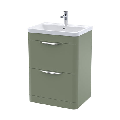 Nuie Parade 600mm Floor Standing 2 Drawer Vanity & Ceramic Basin Contemporary Satin Green Ceramic,MFC Smooth Matt 840x610x450mm - JJ Building Materials