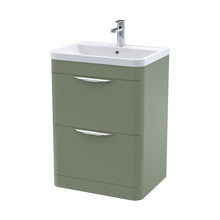 Nuie Parade 600mm Floor Standing 2 Drawer Vanity & Polymarble Basin Contemporary Satin Green MFC Smooth Matt,polymarble 840x600x450mm - JJ Building Materials