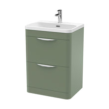 Nuie Parade 600mm Floor Standing 2 Drawer Vanity & Thin Edge Ceramic Basin Contemporary Satin Green Ceramic,MFC Smooth Matt - JJ Building Materials