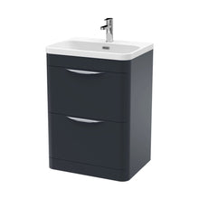 Nuie Parade 600mm Floor Standing 2 Drawer Vanity & Thin Edge Ceramic Basin Contemporary Soft Black Ceramic,MFC Smooth Matt - JJ Building Materials