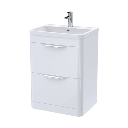 Nuie Parade 600mm Floor Standing Vanity & Ceramic Basin Contemporary Gloss White Ceramic,MFC Smooth Matt 840x610x450mm - JJ Building Materials