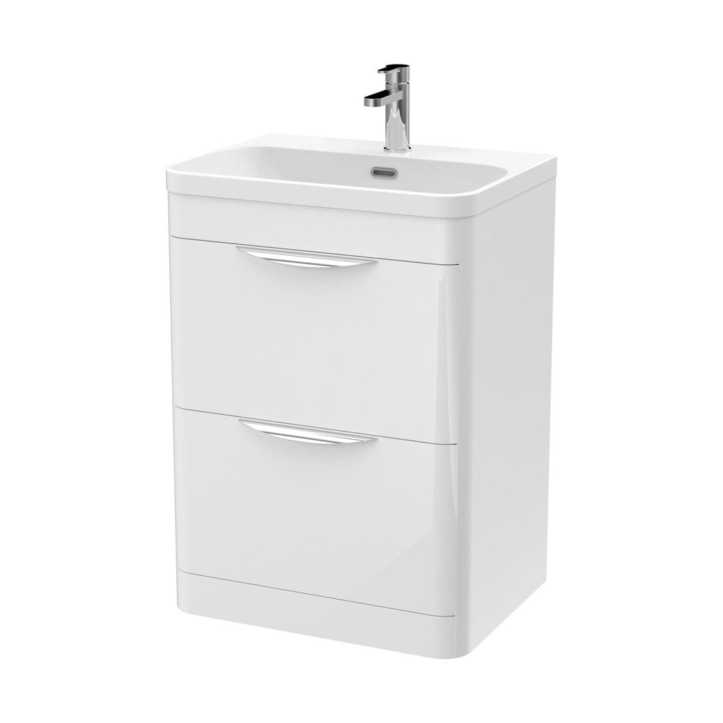 Nuie Parade 600mm Floor Standing Vanity & Thin Edge Ceramic Basin Contemporary Gloss White Ceramic,MFC Smooth Matt - JJ Building Materials