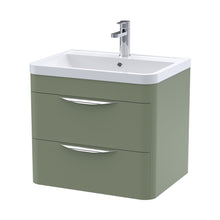 Nuie Parade 600mm Wall Hung 2 Drawer Vanity & Ceramic Basin Contemporary Satin Green Ceramic,MFC Smooth Matt 540x810x450mm - JJ Building Materials