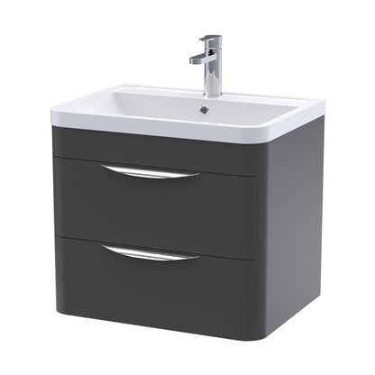 Nuie Parade 600mm Wall Hung 2 Drawer Vanity & Ceramic Basin Contemporary Soft Black Ceramic,MFC Smooth Matt 540x610x450mm - JJ Building Materials