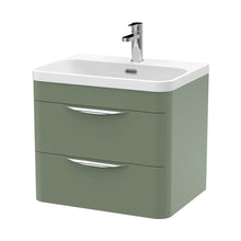 Nuie Parade 600mm Wall Hung 2 Drawer Vanity & Thin Edge Ceramic Basin Contemporary Satin Green Ceramic,MFC Smooth Matt - JJ Building Materials