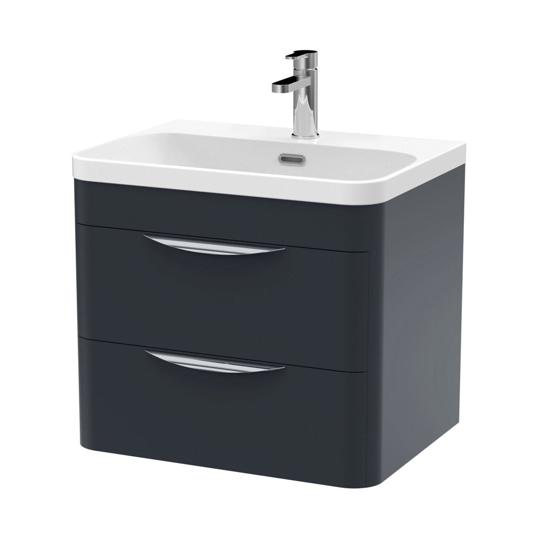 Nuie Parade 600mm Wall Hung 2 Drawer Vanity & Thin Edge Ceramic Basin Contemporary Soft Black Ceramic,MFC Smooth Matt - JJ Building Materials
