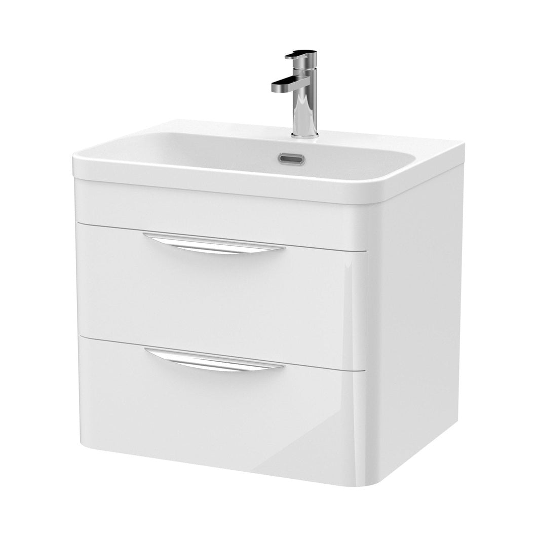 Nuie Parade 600mm Wall Hung Vanity & Thin Edge Ceramic Basin Contemporary Gloss White Ceramic,MFC Smooth Matt - JJ Building Materials
