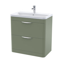 Nuie Parade 800mm Floor Standing 2 Drawer Vanity & Polymarble Basin Contemporary Satin Green MFC Smooth Matt,polymarble 840x800x450mm - JJ Building Materials