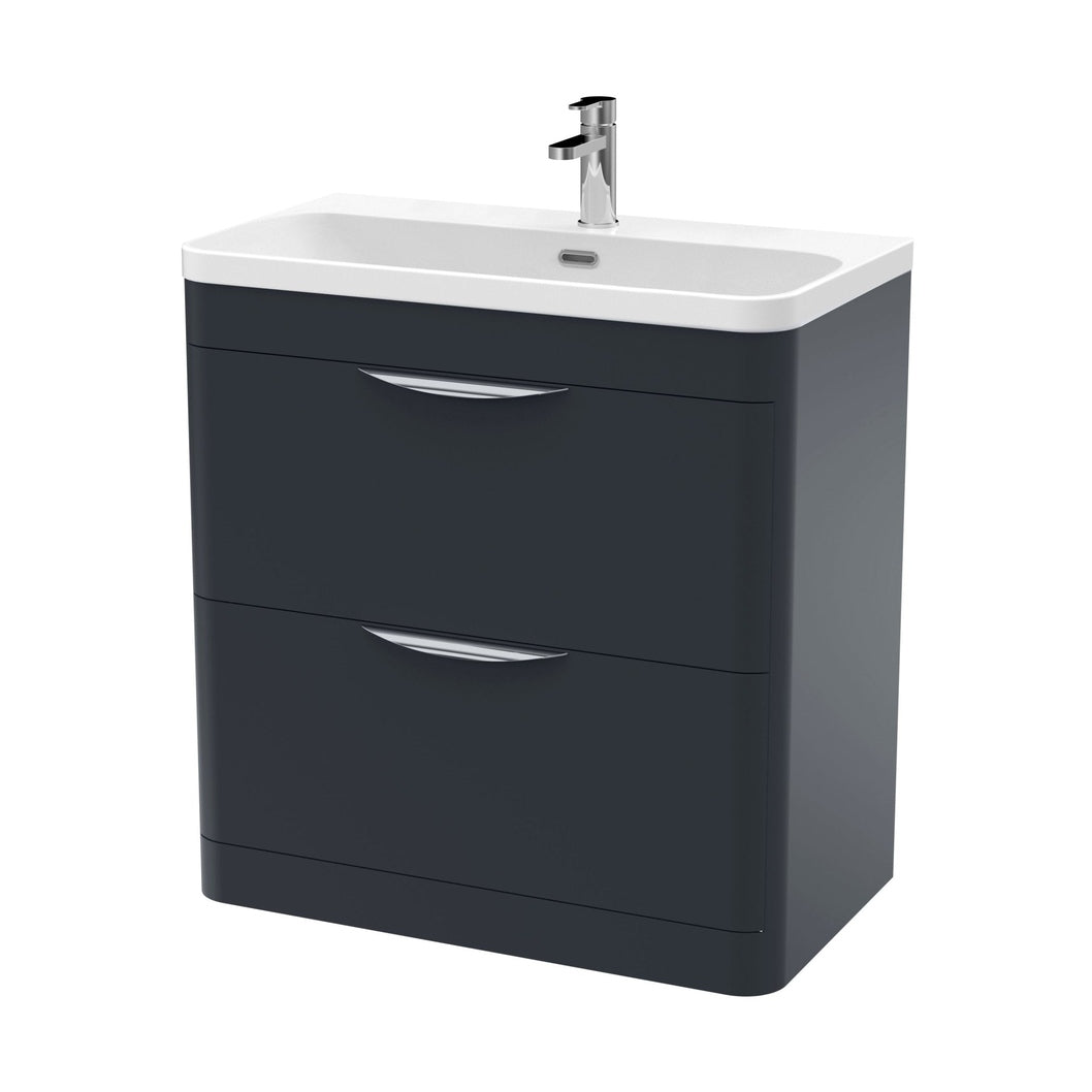Nuie Parade 800mm Floor Standing 2 Drawer Vanity & Thin Edge Ceramic Basin Contemporary Soft Black Ceramic,MFC Smooth Matt - JJ Building Materials