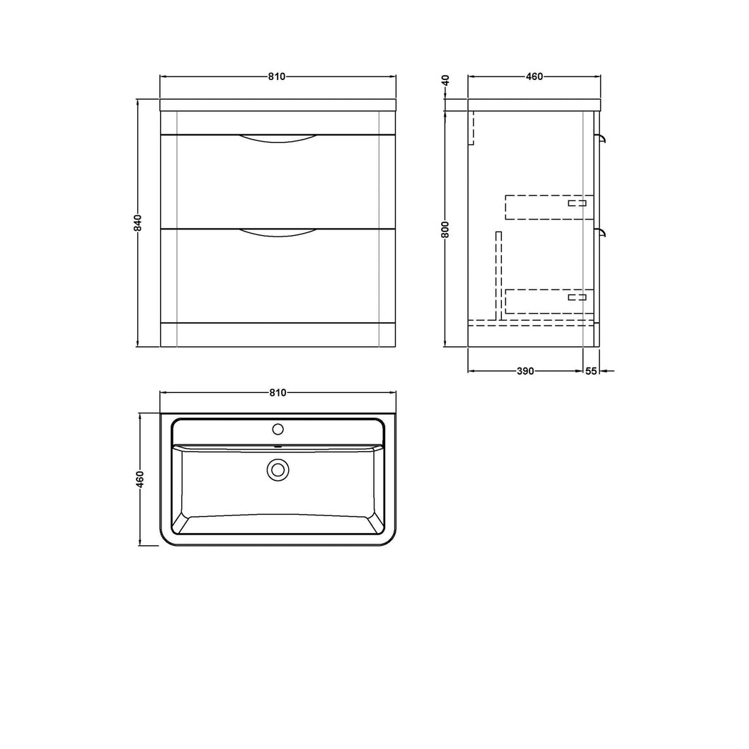 Nuie Parade 800mm Floor Standing Vanity & Ceramic Basin Contemporary Gloss White Ceramic,MFC Smooth Matt 840x810x450mm - JJ Building Materials
