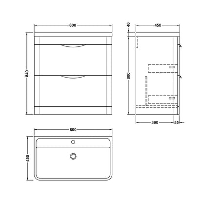 Nuie Parade 800mm Floor Standing Vanity & Polymarble Basin Contemporary Gloss White MFC Smooth Matt,polymarble 840x800x450mm - JJ Building Materials