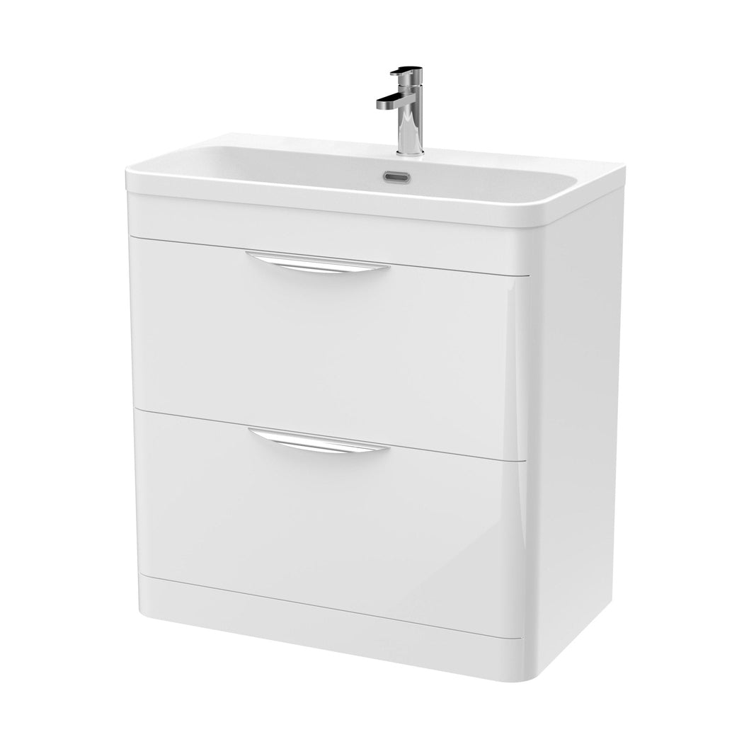 Nuie Parade 800mm Floor Standing Vanity & Thin Edge Ceramic Basin Contemporary Gloss White Ceramic,MFC Smooth Matt - JJ Building Materials