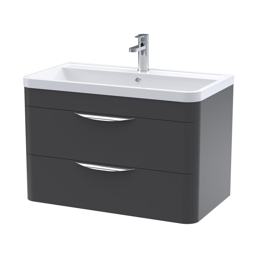 Nuie Parade 800mm Wall Hung 2 Drawer Vanity & Ceramic Basin Contemporary Soft Black Ceramic,MFC Smooth Matt 540x810x450mm - JJ Building Materials