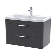 Nuie Parade 800mm Wall Hung 2 Drawer Vanity & Ceramic Basin Contemporary Soft Black Ceramic,MFC Smooth Matt 540x810x450mm - JJ Building Materials