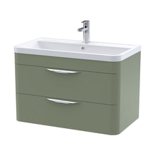 Nuie Parade 800mm Wall Hung 2 Drawer Vanity & Polymarble Basin Contemporary Satin Green MFC Smooth Matt,polymarble 540x800x450mm - JJ Building Materials