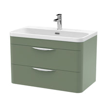 Nuie Parade 800mm Wall Hung 2 Drawer Vanity & Thin Edge Ceramic Basin Contemporary Satin Green Ceramic,MFC Smooth Matt - JJ Building Materials