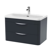 Nuie Parade 800mm Wall Hung 2 Drawer Vanity & Thin Edge Ceramic Basin Contemporary Soft Black Ceramic,MFC Smooth Matt - JJ Building Materials
