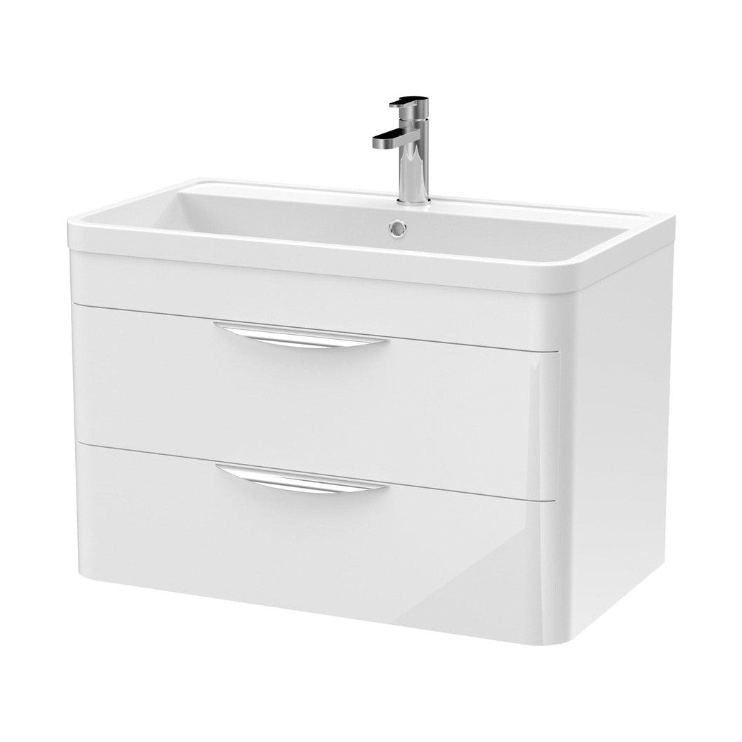 Nuie Parade 800mm Wall Hung Vanity & Polymarble Basin Contemporary Gloss White MFC Smooth Matt,polymarble 540x800x450mm - JJ Building Materials