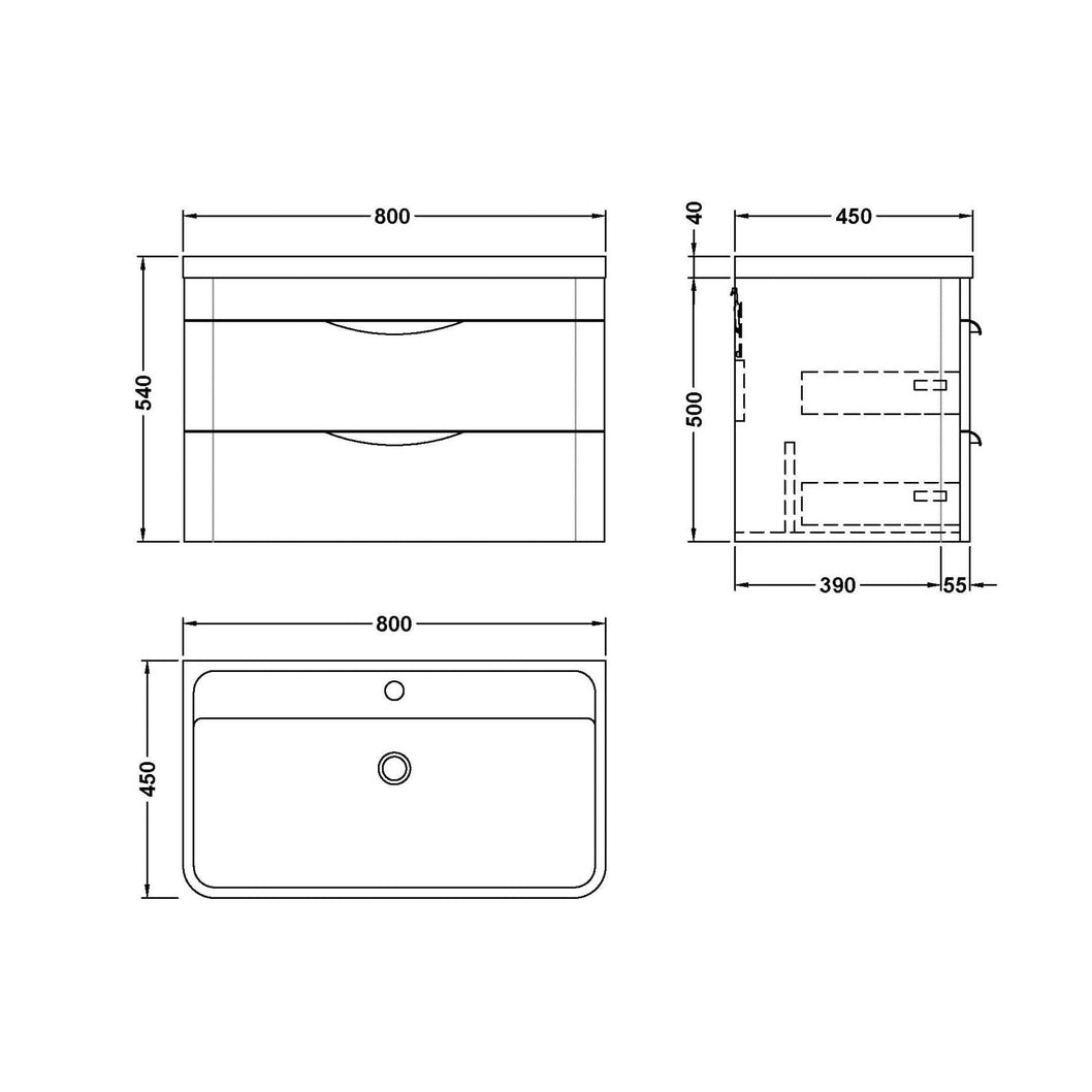 Nuie Parade 800mm Wall Hung Vanity & Polymarble Basin Contemporary Gloss White MFC Smooth Matt,polymarble 540x800x450mm - JJ Building Materials