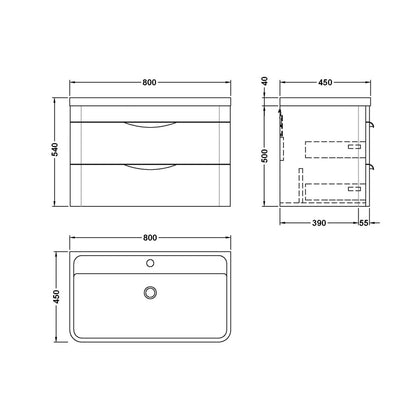 Nuie Parade 800mm Wall Hung Vanity & Polymarble Basin Contemporary Gloss White MFC Smooth Matt,polymarble 540x800x450mm - JJ Building Materials