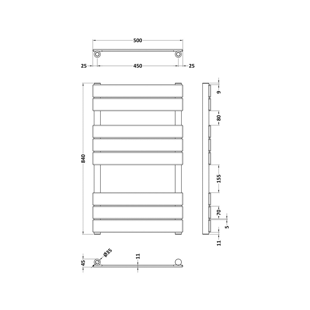Nuie Piazza Square Flat Towel Radiator 840x500 Contemporary Anthracite Steel 840x500x30mm - JJ Building Materials