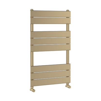 Nuie Piazza Square Flat Towel Radiator 840x500 Contemporary Brushed Brass Steel 840x500x30mm - JJ Building Materials
