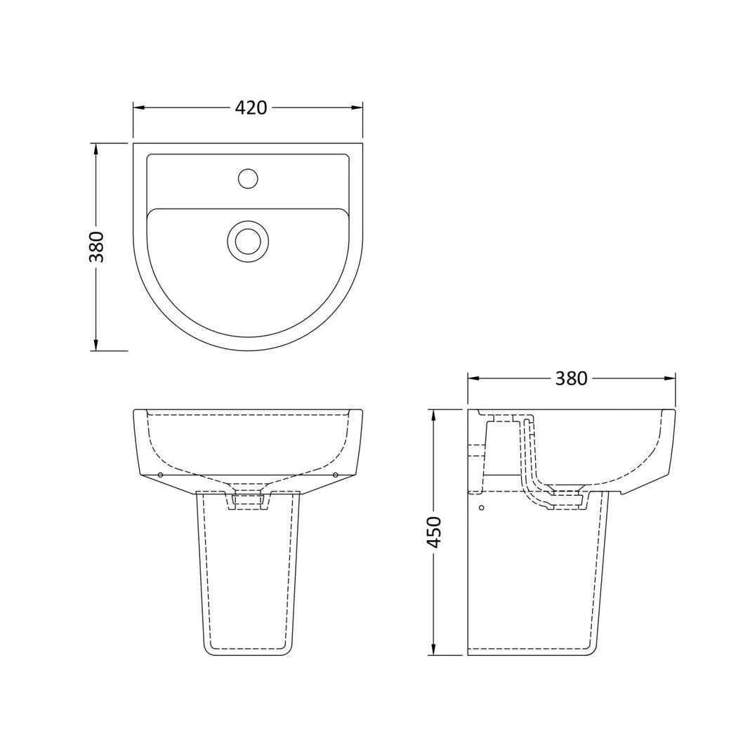 Nuie Provost 420mm Basin & Semi Pedestal Contemporary White Vitreous China 450x420x380mm - JJ Building Materials