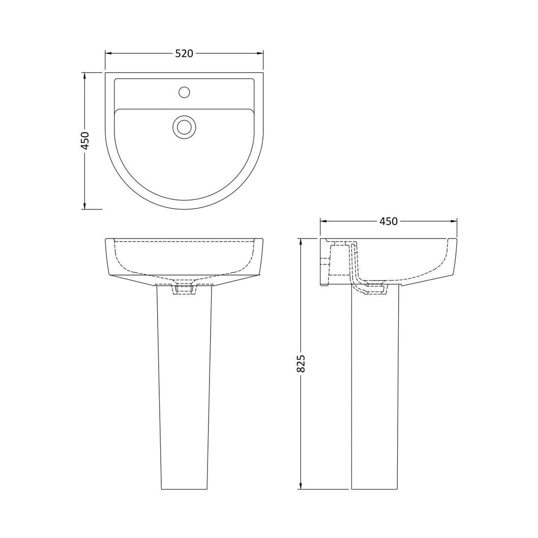 Nuie Provost 520mm Basin & Pedestal Contemporary White Vitreous China 825x520x450mm - JJ Building Materials