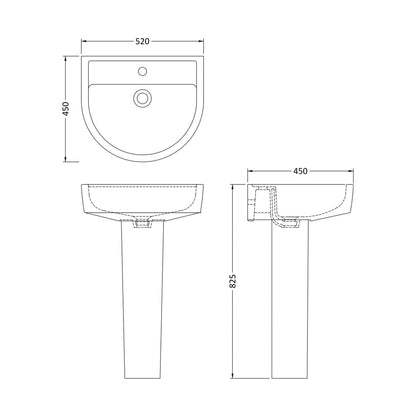 Nuie Provost 520mm Basin & Pedestal Contemporary White Vitreous China 825x520x450mm - JJ Building Materials