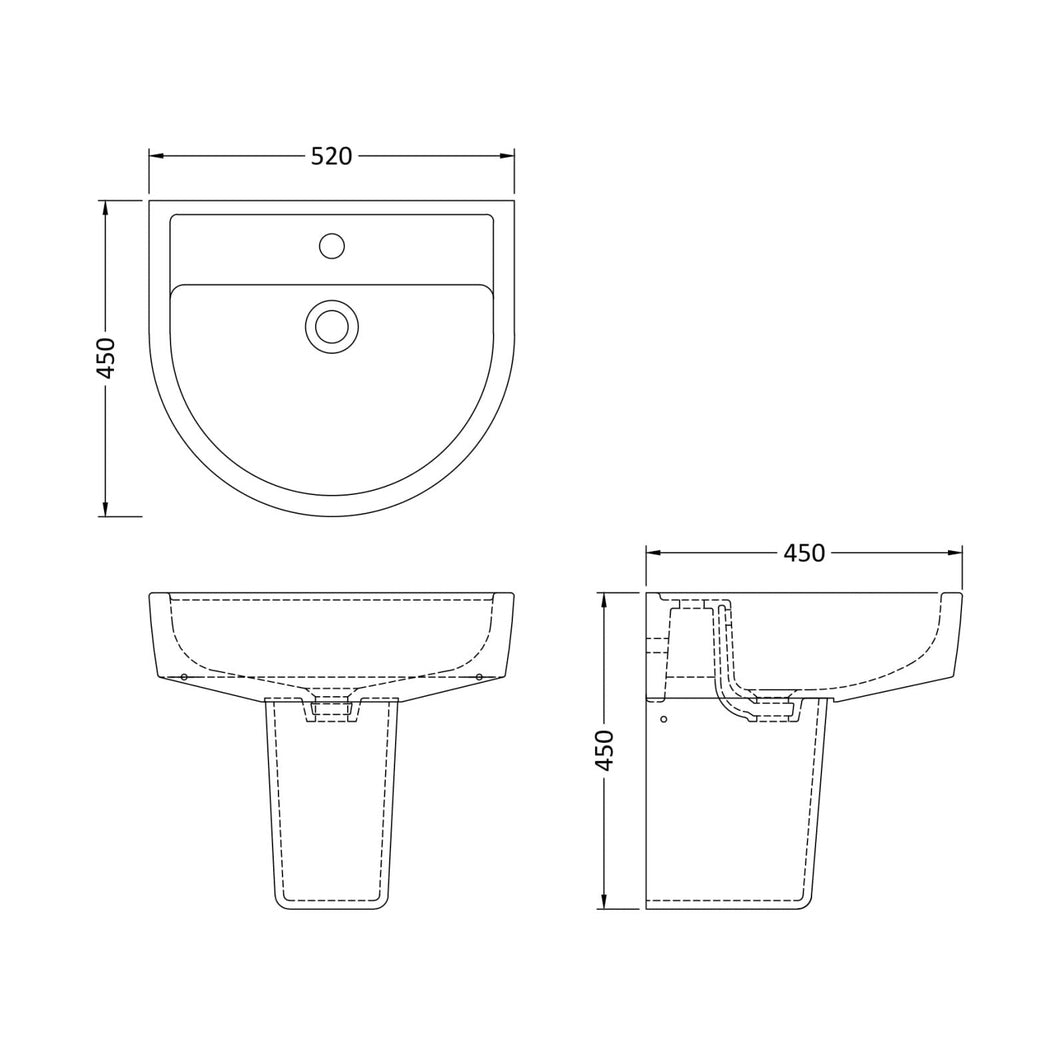 Nuie Provost 520mm Basin & Semi Pedestal Contemporary White Vitreous China 450x520x450mm - JJ Building Materials