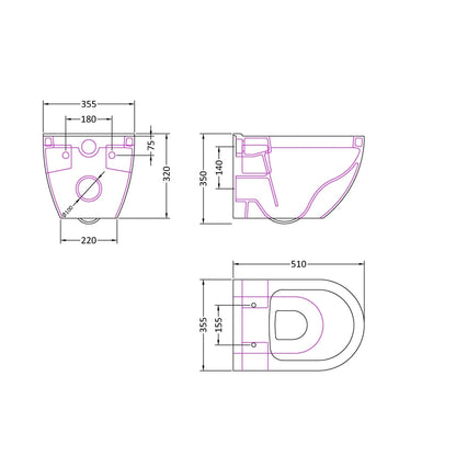 Nuie Provost Wall Hung Pan Contemporary White Vitreous China 350x355x510mm - JJ Building Materials