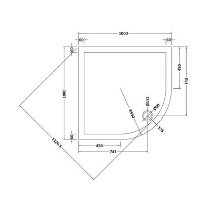 Nuie Quadrant Trays Quad Shower Tray 1000 X 1000mm Contemporary White Acrylic Capped ABS Caco3 And Pu - JJ Building Materials