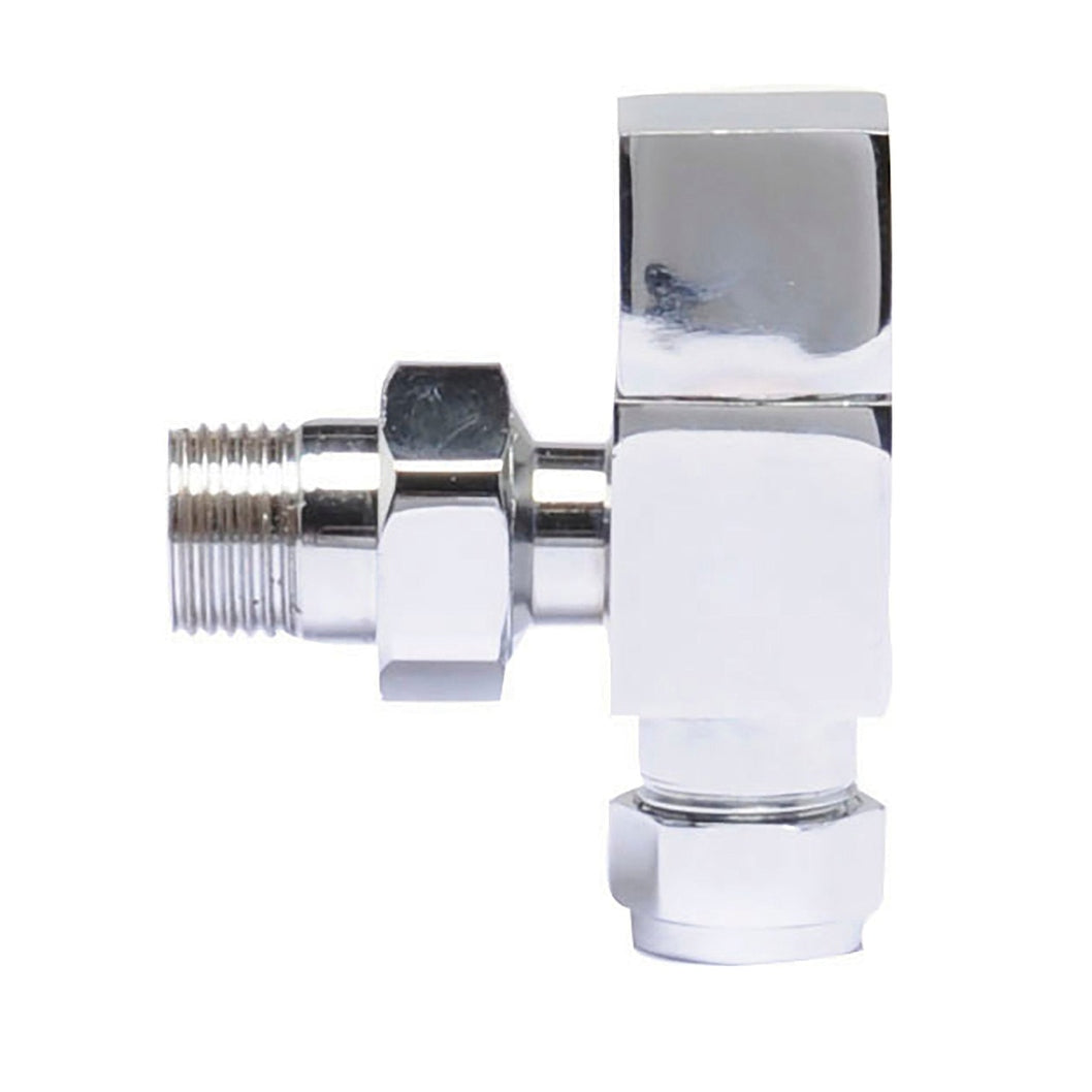 Nuie Radiator Valves Angled Radiator Valve Pack (pairs) Contemporary Chrome Steel 75x25x65mm - JJ Building Materials