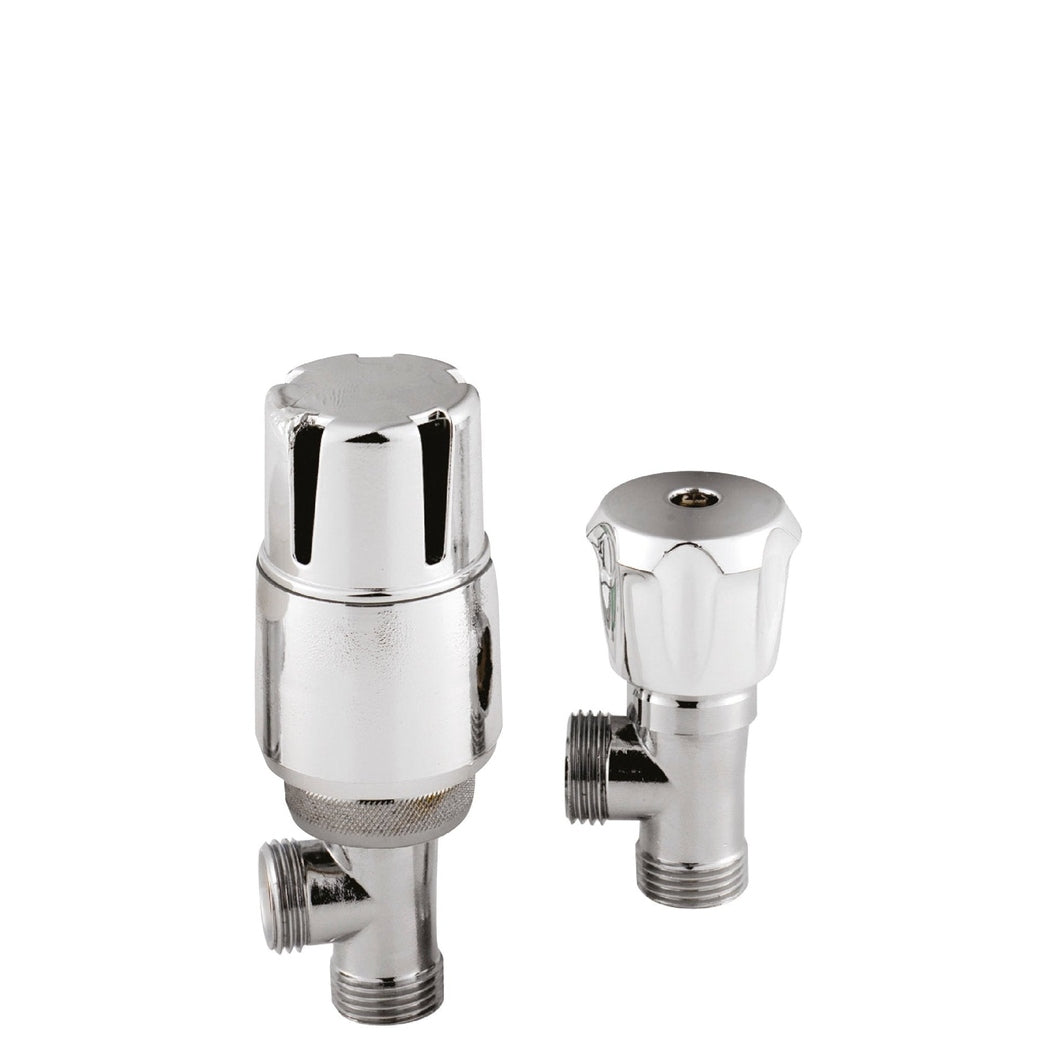 Nuie Radiator Valves Angled Thermostatic Radiator Valve Pack Contemporary Chrome Steel 130x45x76mm - JJ Building Materials