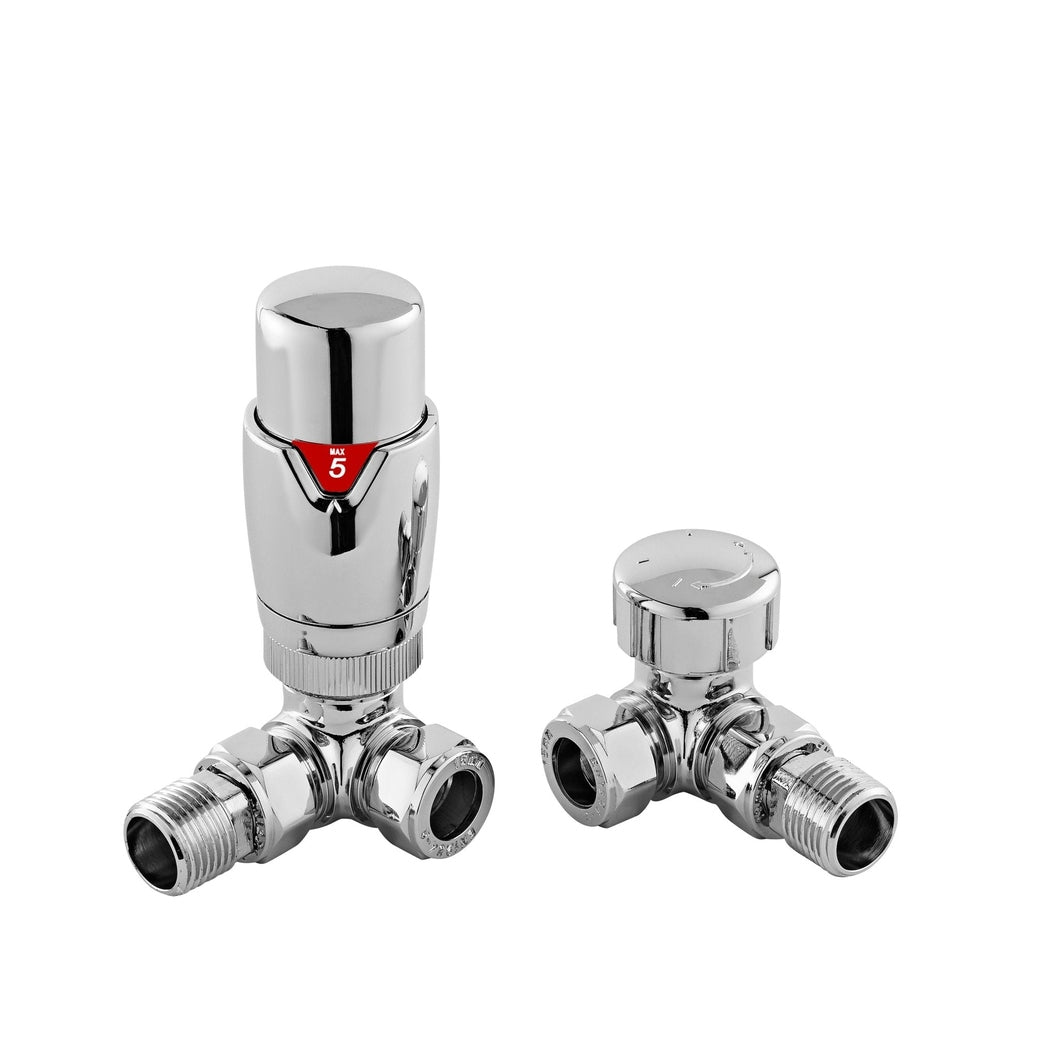 Nuie Radiator Valves Corner Thermostatic Radiator Valve Pack Contemporary Chrome Brass 118x50x50mm - JJ Building Materials