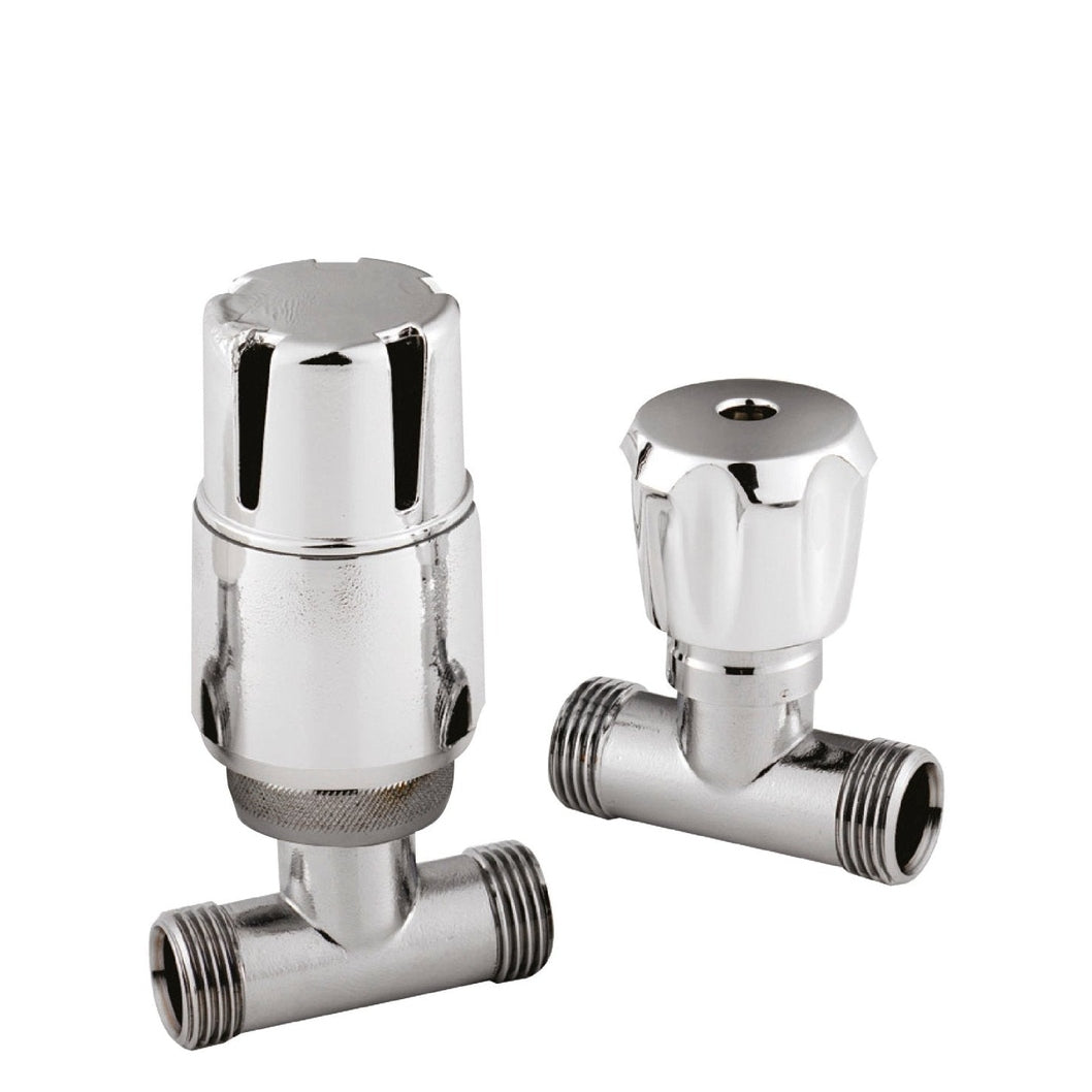 Nuie Radiator Valves Straight Radiator Valve Pack (pairs) Contemporary Chrome Brass 97x110x50mm - JJ Building Materials