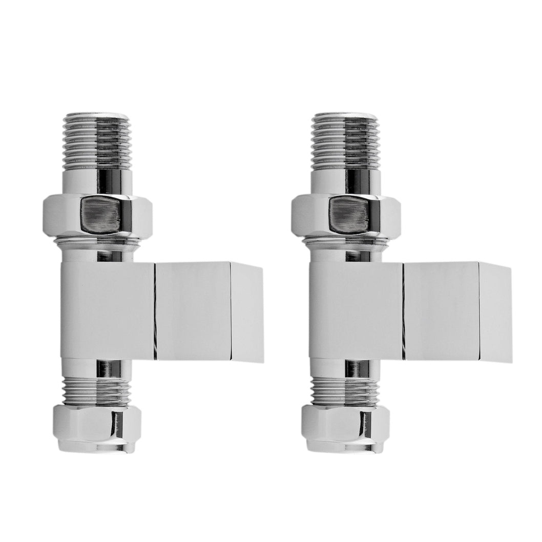 Nuie Radiator Valves Straight Radiator Valve Pack (pairs) Contemporary Chrome Steel 95x65x65mm - JJ Building Materials
