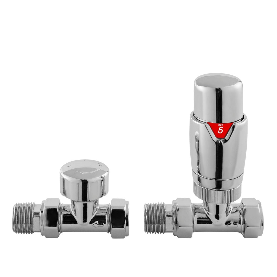 Nuie Radiator Valves Straight Thermostatic Radiator Valve Pack Contemporary Chrome Brass 118x60x40mm - JJ Building Materials
