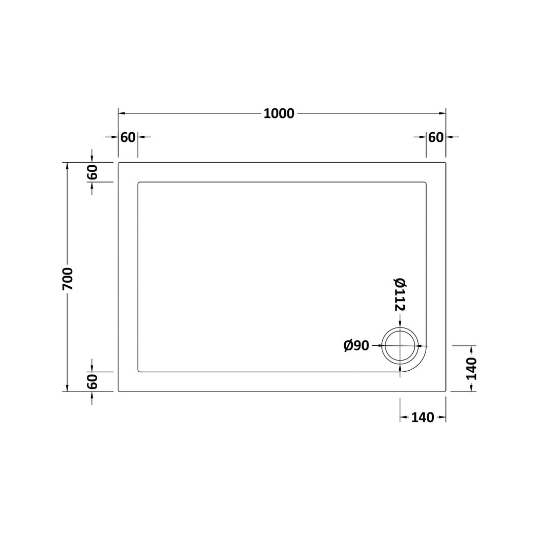 Nuie Rectangular Trays Rectangular Shower Tray 1000 X 700mm Contemporary White Acrylic Capped ABS Caco3 And Pu - JJ Building Materials