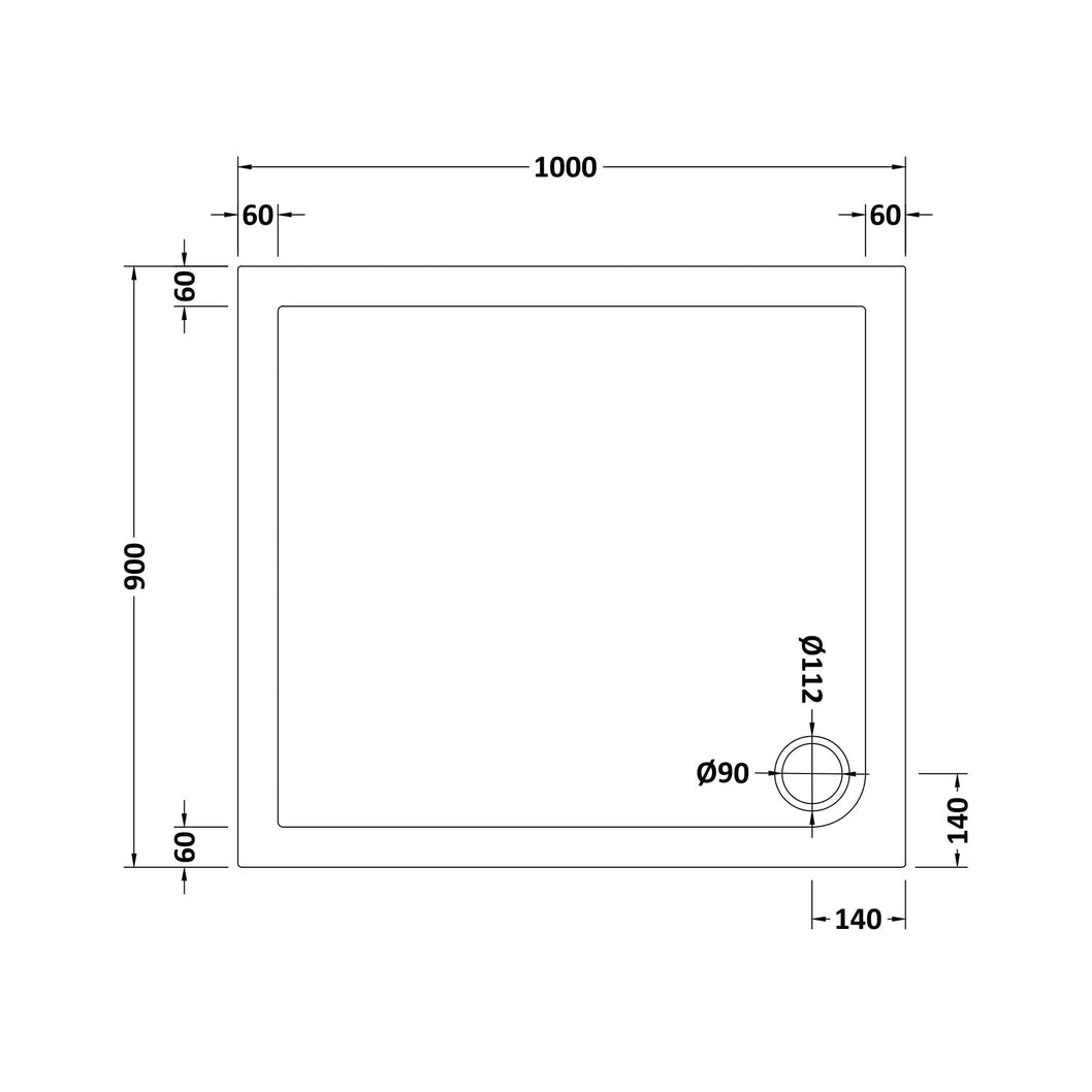 Nuie Rectangular Trays Rectangular Shower Tray 1000 X 900mm Contemporary White Acrylic Capped ABS Caco3 And Pu - JJ Building Materials