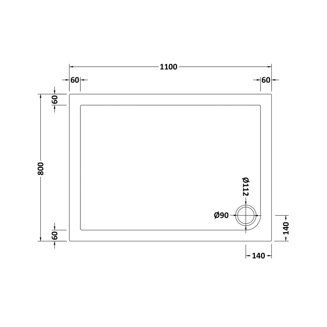 Nuie Rectangular Trays Rectangular Shower Tray 1100 X 800mm Contemporary White Acrylic Capped ABS Caco3 And Pu - JJ Building Materials