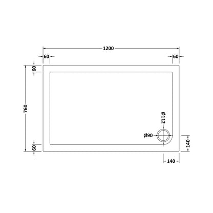 Nuie Rectangular Trays Rectangular Shower Tray 1200 X 760mm Contemporary White Acrylic Capped ABS Caco3 And Pu - JJ Building Materials