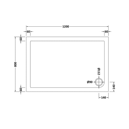 Nuie Rectangular Trays Rectangular Shower Tray 1200 X 800mm Contemporary White Acrylic Capped ABS Caco3 And Pu - JJ Building Materials