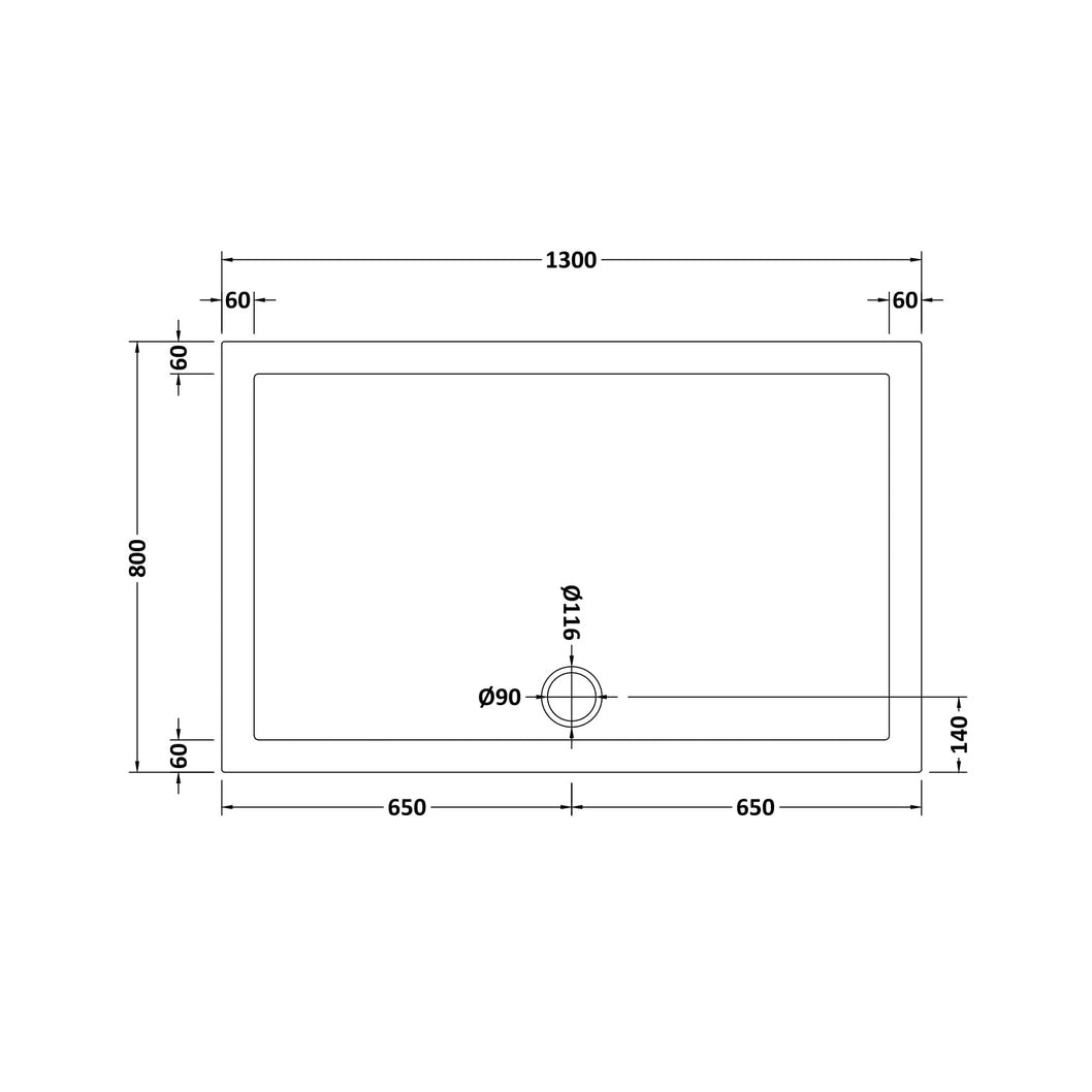 Nuie Rectangular Trays Rectangular Shower Tray 1300 X 800mm Contemporary Grey Slate Acrylic Capped ABS Caco3 And Pu - JJ Building Materials