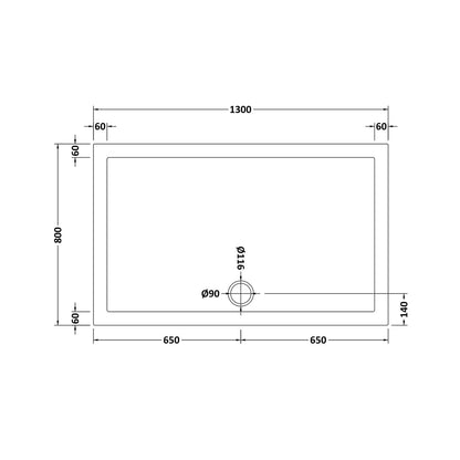 Nuie Rectangular Trays Rectangular Shower Tray 1300 X 800mm Contemporary Grey Slate Acrylic Capped ABS Caco3 And Pu - JJ Building Materials