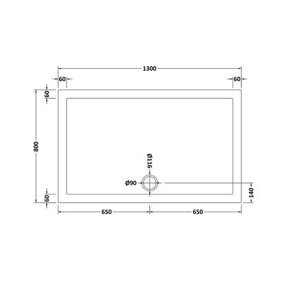 Nuie Rectangular Trays Rectangular Shower Tray 1300 X 800mm Contemporary White Acrylic Capped ABS Caco3 And Pu - JJ Building Materials