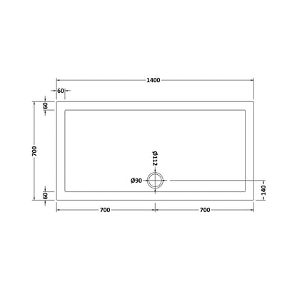 Nuie Rectangular Trays Rectangular Shower Tray 1400 X 700mm Contemporary White Acrylic Capped ABS Caco3 And Pu - JJ Building Materials