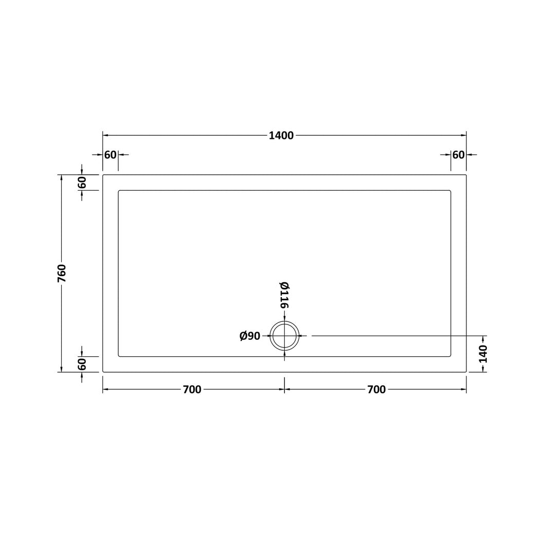 Nuie Rectangular Trays Rectangular Shower Tray 1400 X 760mm Contemporary White Acrylic Capped ABS Caco3 And Pu - JJ Building Materials